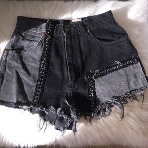 LF Distressed Black/Grey Shorts with Hardware